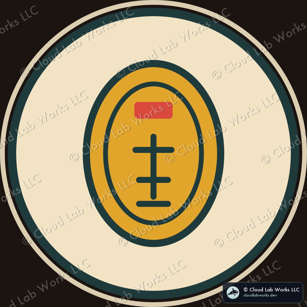 Round cream badge: a gold koban coin with a red stamp and ink marks