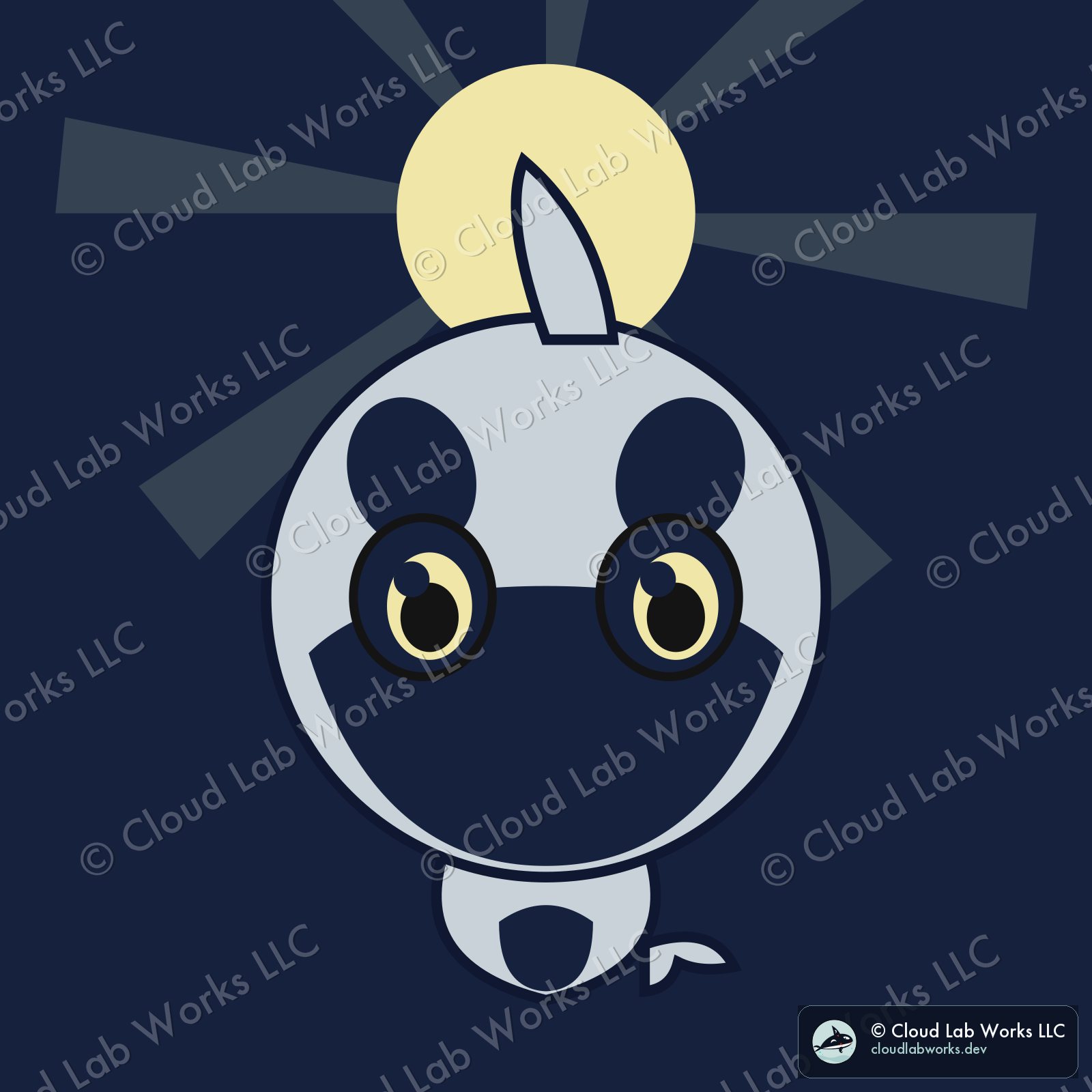 Waku, moonlit: the rising-sun field at night, a pale moon instead of a sun