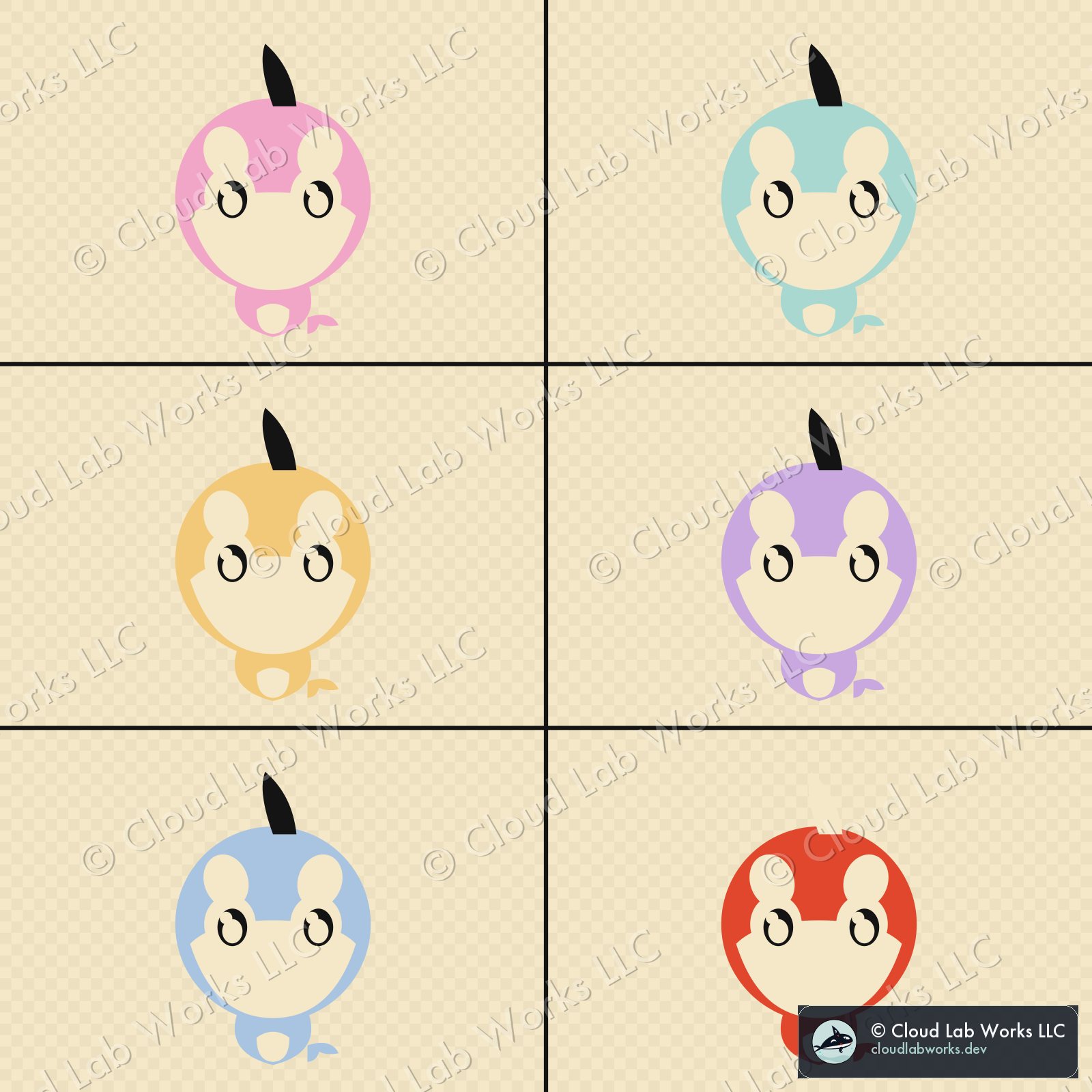 Waku, six up: a 2x3 grid in pastel half-steps off the primaries
