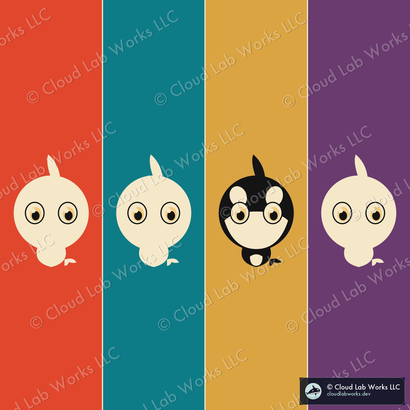 Waku, four in a row: four duotone vertical panels in a row