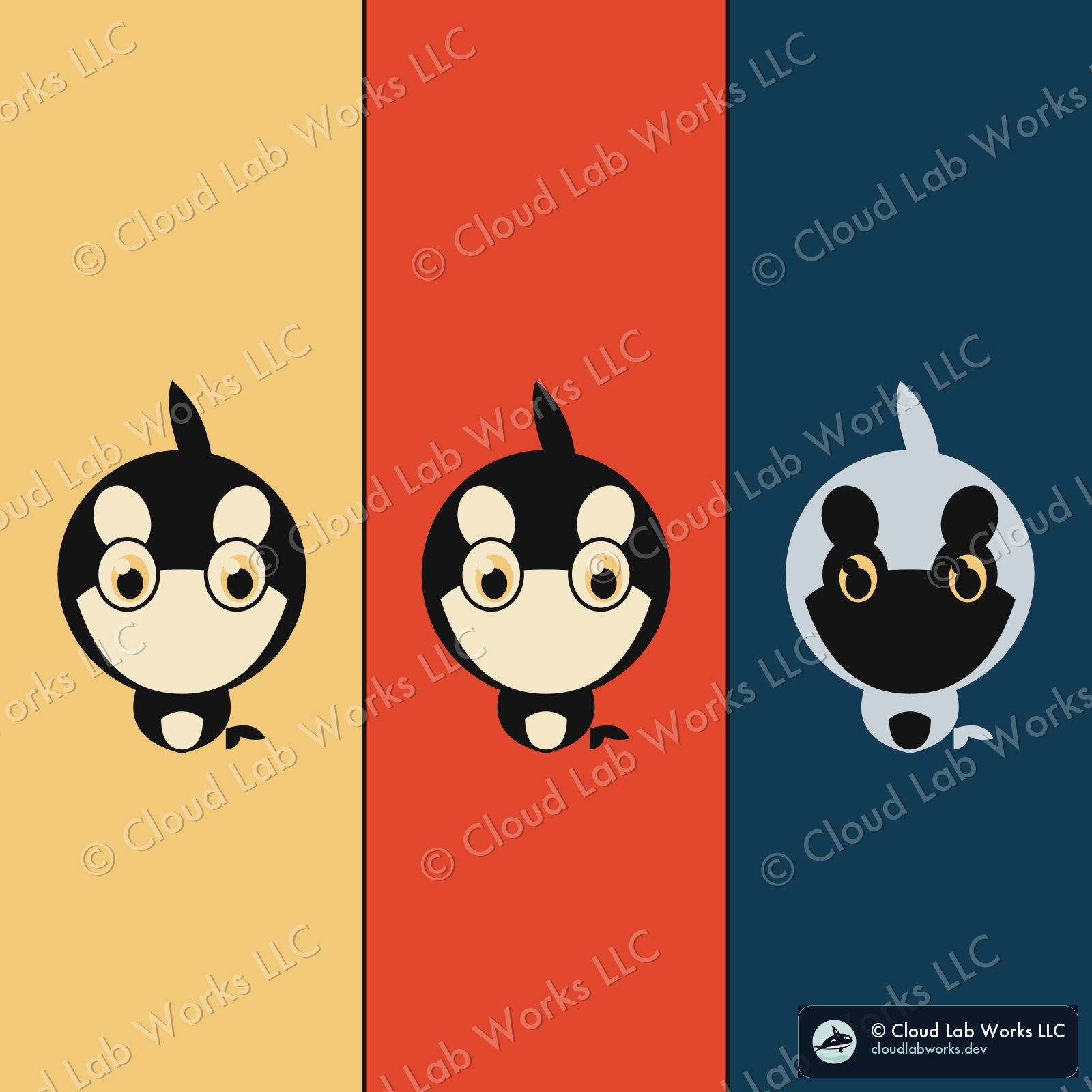 Waku, three ways: a vertical triptych, dawn to dusk in three flat sky tones
