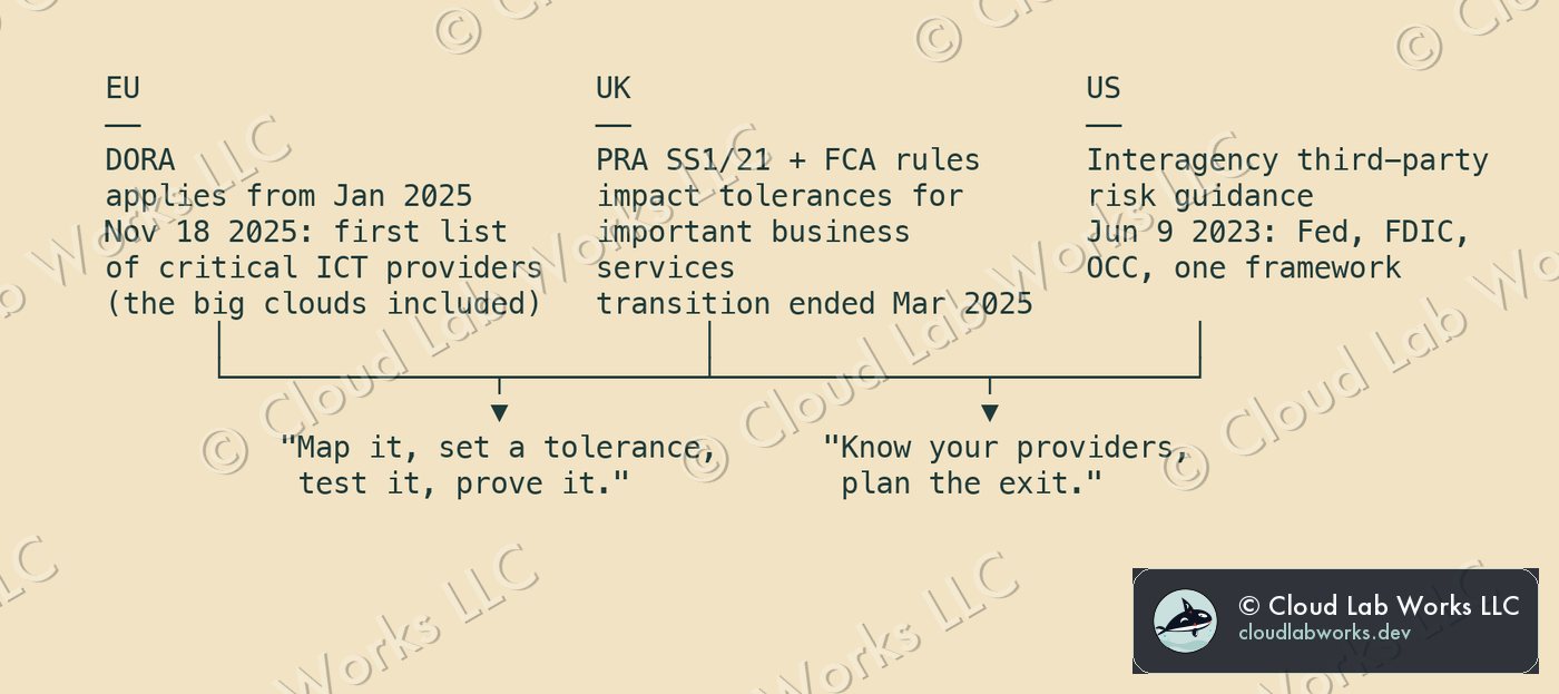 Three regimes, one demand: EU DORA, UK PRA and US interagency guidance