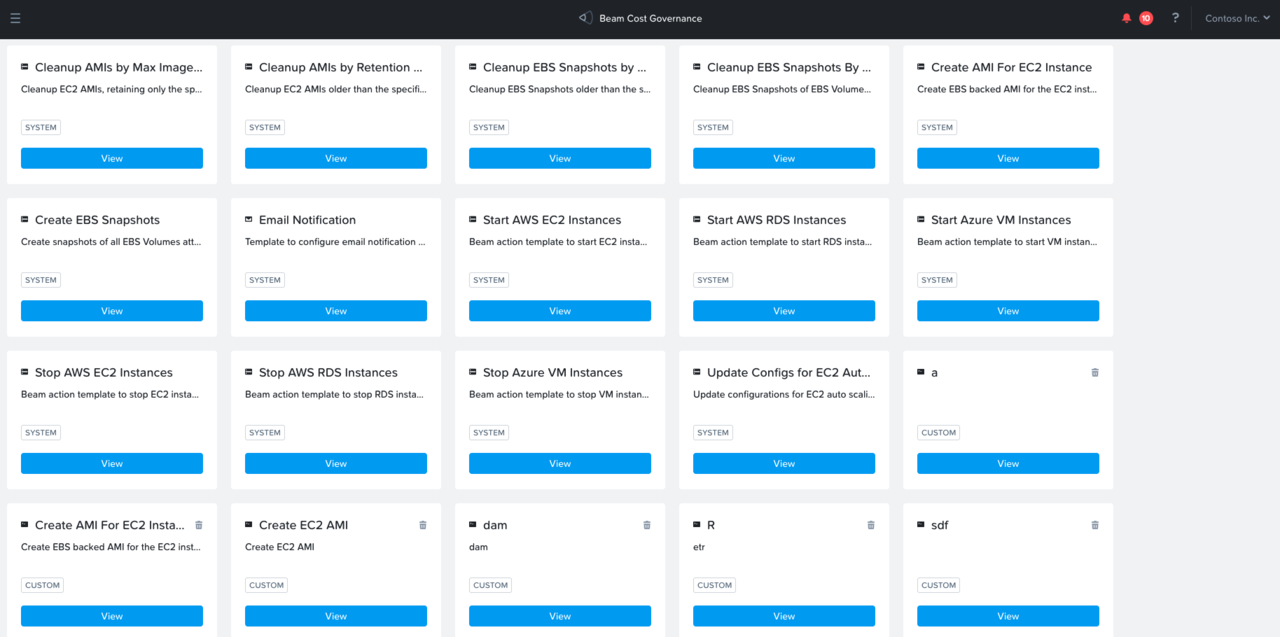Nutanix Beam Cost Governance — the action gallery