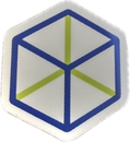 Hexagonal sticker with a blue isometric cube outline — the older Nutanix mark